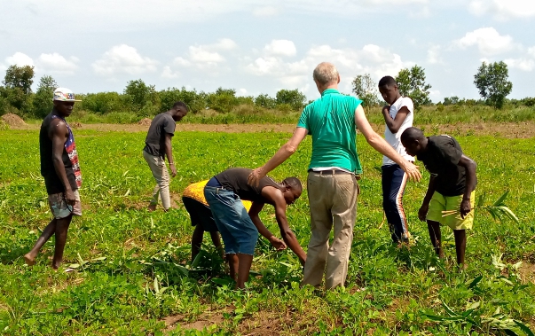 Jeunes de la rue s'exerçant aux travaux agricoles aux environs de Kinshasa