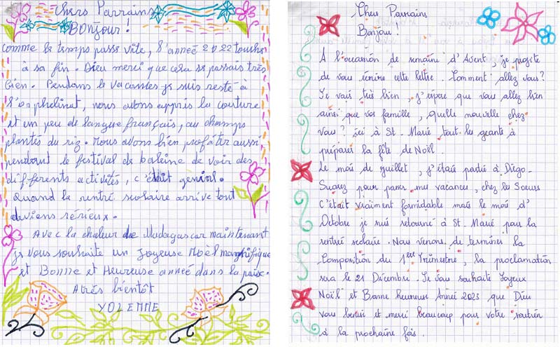Lettres de voeux d'enfants de l’orphelinat de l'Ile Ste Marie à Madagascar