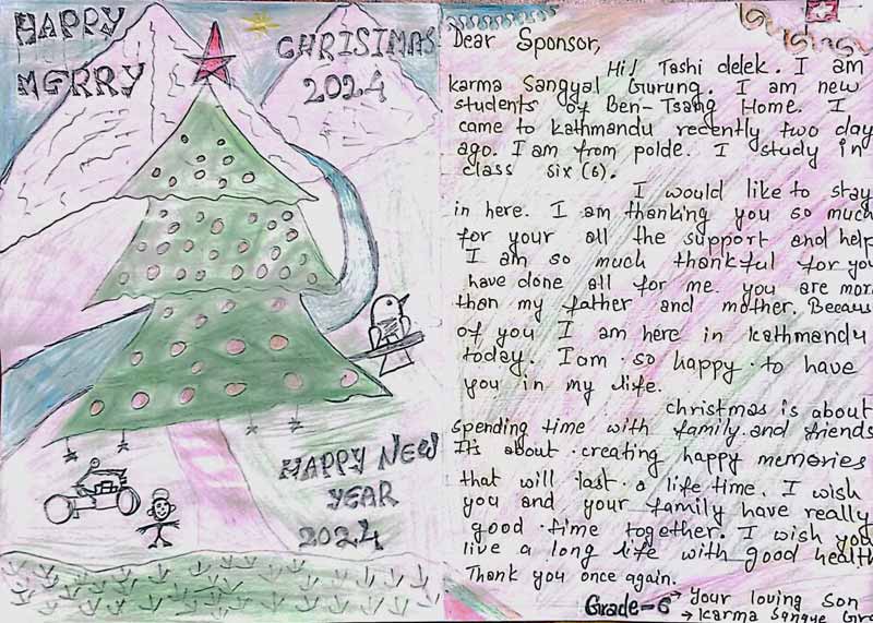 Lettre de remerciement  d'une élève du Haut Dolpo au Népal
