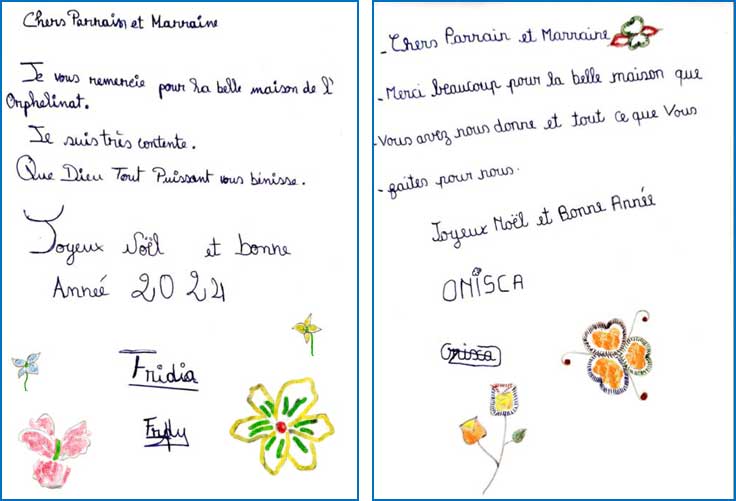 Lettres de remerciement des orphelines de Sambava à Madagascar