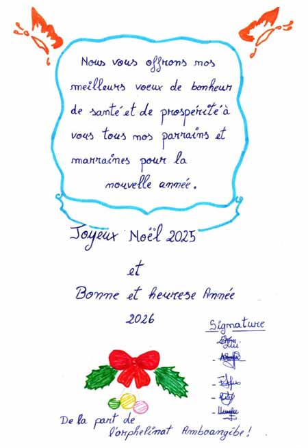 Voeux des orphelines d'Amboangibé à Madagascar