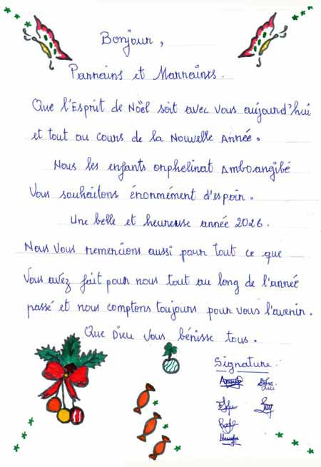 Voeux des orphelines d'Amboangibé à Madagascar